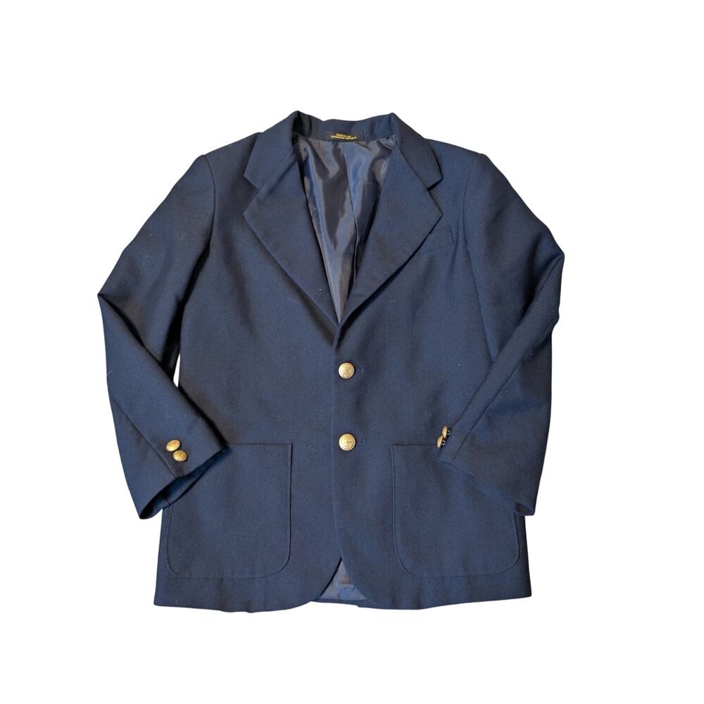Van Heusen Boys Navy Blue Dress Blazer Jacket Gold Buttons Size 10 Reg